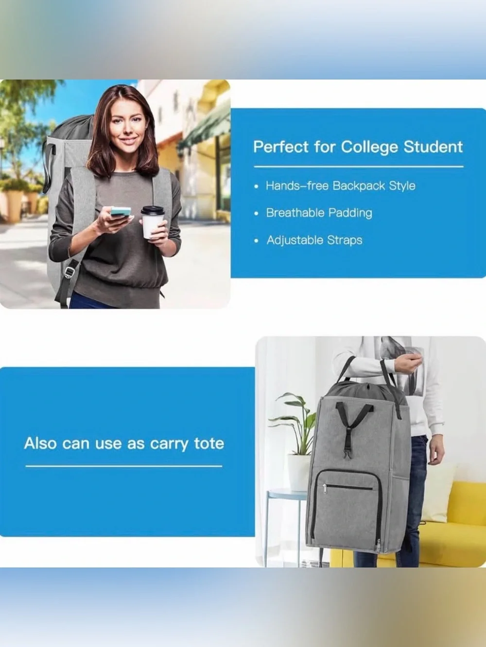 Laundry Backpack Bag with Adjustable Shoulder Straps, Extra Large 2 in 1 Laundry